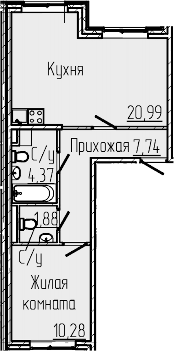 1-комнатная квартира 45.26 м², 1/8 эт., ЖК «SERTOLOVO PARK»
